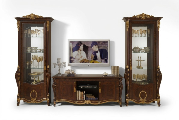 Klassisch Wohnwand Vitrine Kommode Schrank sideboard Barock Rokoko