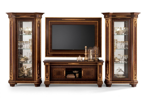 Wohnwand Vitrine rtv Sideboard Schrank Wand Rokoko Design Barock