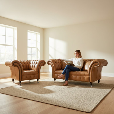 2+1 Sofagarnitur Chesterfield Textil Stoff Sofa Couchen Polster Set Garnituren