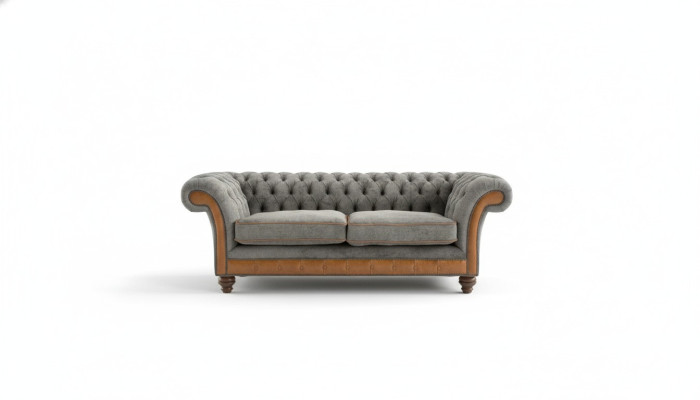 XXL Sofa 3 Sitzer Couch Chesterfield Polster Sitz Garnitur Leder Textil Neu Grau