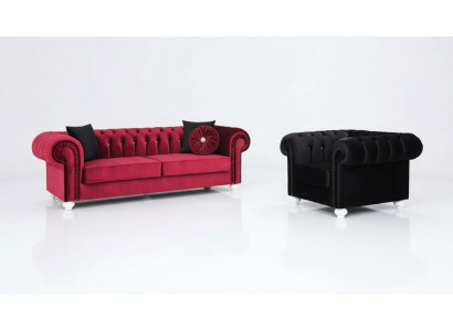 2 tlg. Sofagarnitur 3+1 Sitzer Couch Ledersofa Chesterfiield Textil Samt