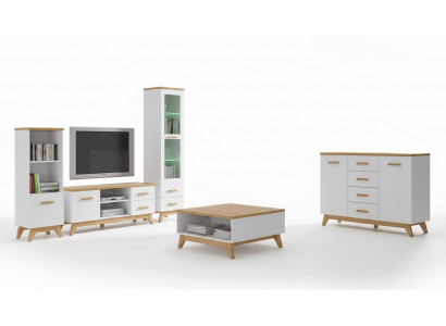 Wohnwand Wohnzimmer-Set Vitrine Lowboard Wandregal TV Tisch 5 tlgs