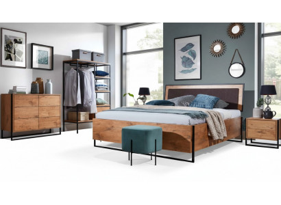 5 tlg. Komplett Set Holz Schlafzimmer Loft Stil Design Bett Kommode Schrank