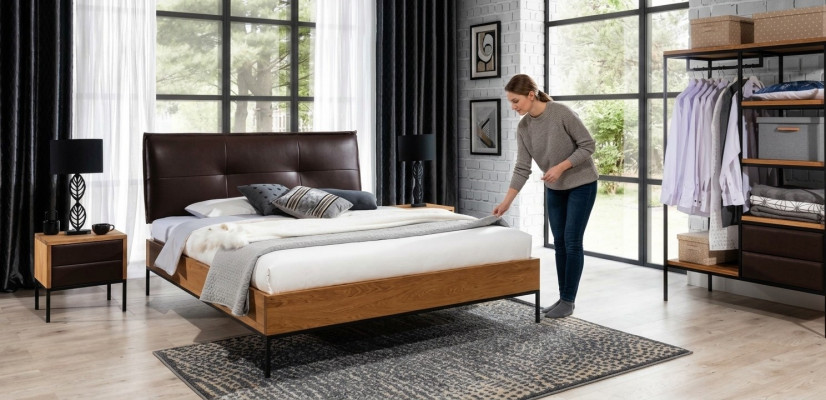 Bett Holz Loft Designer Betten Polster Leder Textil Stoff Hote 140 160 180 x 200