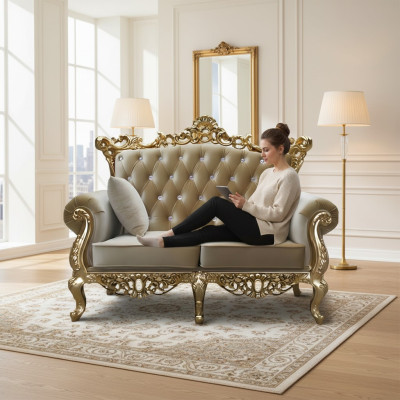 Zweisitzer Chesterfield Thron Sofa Königlicher Polster Samt 2 Sitzer Antik Stil