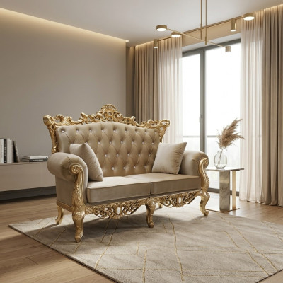 Zweisitzer Chesterfield Thron Sofa Königlicher Polster Samt 2 Sitzer Antik Stil