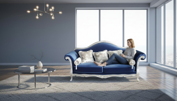 Zweisitzer Thron Sofa Königlicher Polster Samt 2 Sitzer Antik Stil Chesterfield