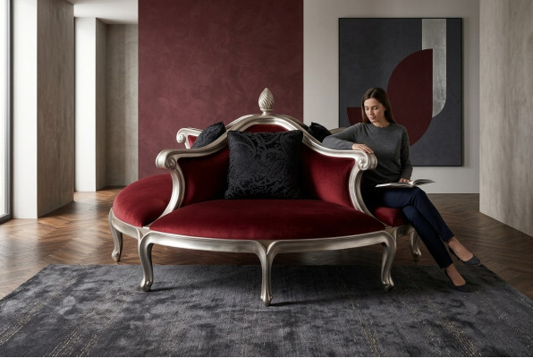 Rund Sofa Polster Couch Polster Chesterfield Samt 4 Sitzer Antik Stil 
