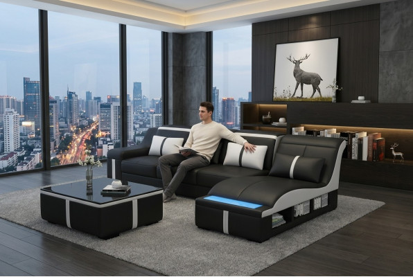 Eck Sofa Couch Polster Eck Sitz Leder Garnitur Beleuchtet L Form G8047C