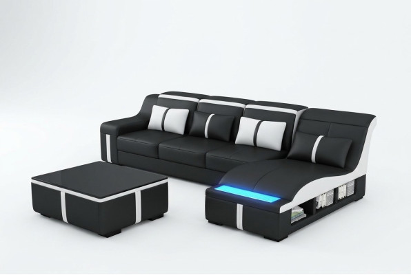 Eck Sofa Couch Polster Eck Sitz Leder Garnitur Beleuchtet L Form G8047C