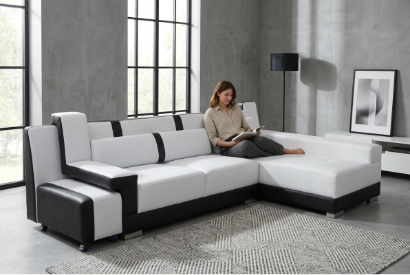 Eck Sofa Couch Polster Eck Sitz Garnitur Wohnlandschaft Beleuchtet L Form Leder