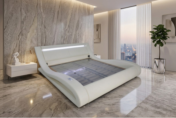 Luxus Leder Design Polster Betten Doppel Modernes Beleuchtet Ehe Bett