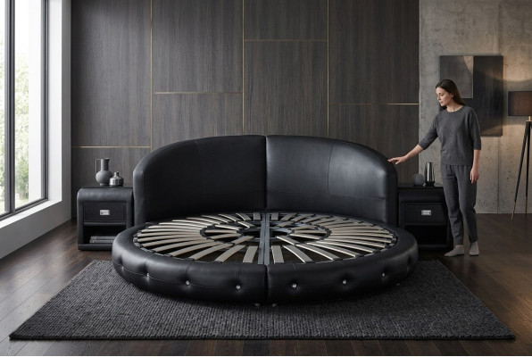 Rund Luxus Leder Design Polster Betten Doppel Modernes Rundes Bett