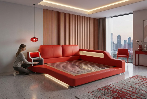 Doppel Luxus Design Leder Bett Polster Betten Moderne Hotel Multifunktion