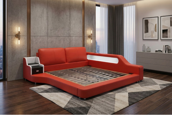 Doppel Luxus Design Leder Bett Polster Betten Moderne Hotel Multifunktion