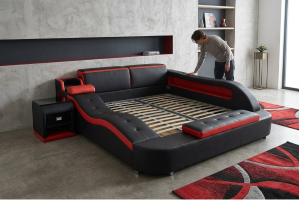 Doppel Luxus Design Leder Bett Polster Betten Moderne Hotel Multifunktion