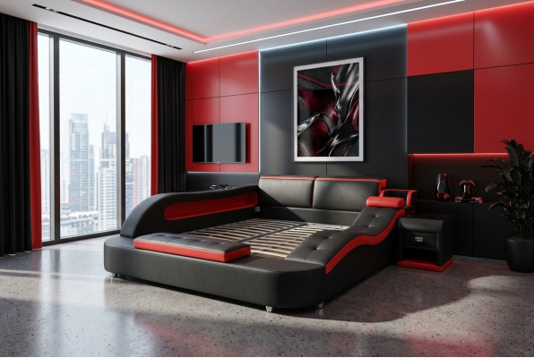 Doppel Luxus Design Leder Bett Polster Betten Moderne Hotel Multifunktion