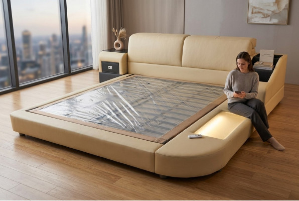 Exclusives Mehrzweck Doppel Betten Hotel Ehe Polster Leder Design Bett Luxus Neu