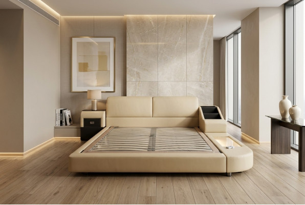 Exclusives Mehrzweck Doppel Betten Hotel Ehe Polster Leder Design Bett Luxus Neu