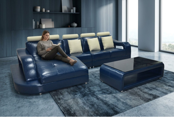 Ledersofa Couch Wohnlandschaft Eck Garnitur Design Modern Sofa L-Form