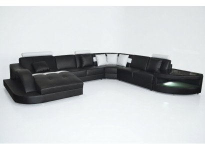 Leder Sofas Wohnlandschaft Eck Garnitur Design Modern Sofa U-Form + Tisch