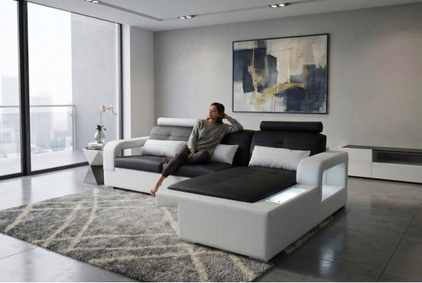 Ledersofa Couch Wohnlandschaft Eck Garnitur Design Modern Sofa Deko L-Form