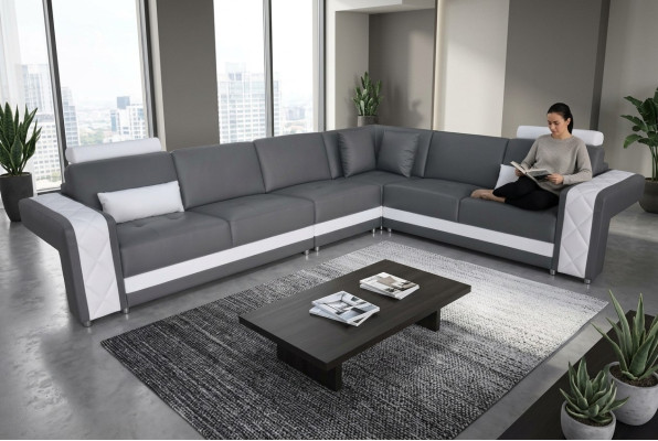 Ledersofa Couch Wohnlandschaft Eck Garnitur Design Modern Deko Sofa L-Form
