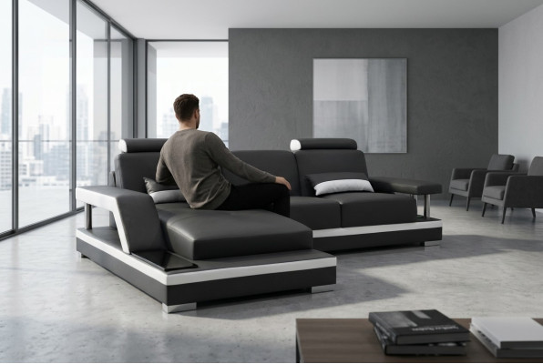 Ledersofa Wohnlandschaft Eck Garnitur Design Modern Sofa L-Form