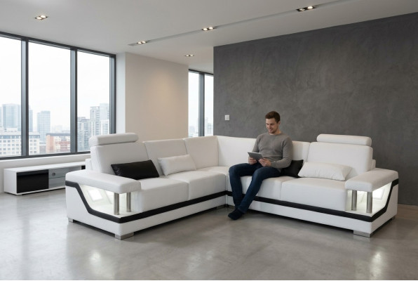 Ledersofa Couch Wohnlandschaft Eck Garnitur Design Modern Eck Sofa L-Form L6002