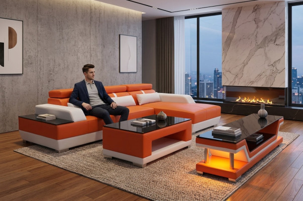 Ledersofa Wohnlandschaft Eck Garnitur Design Modern Sofa L-Form Chaise