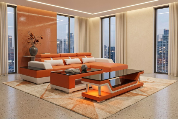 Ledersofa Wohnlandschaft Eck Garnitur Design Modern Sofa L-Form Chaise