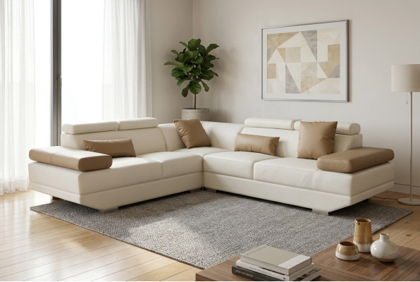 Ledersofa Couch Wohnlandschaft Eck Garnitur Modern Design Sofa Deko L-Form