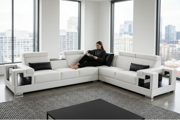 Ledersofa Couch Wohnlandschaft Eck Garnitur Design Modern Sofa L-Form K5001