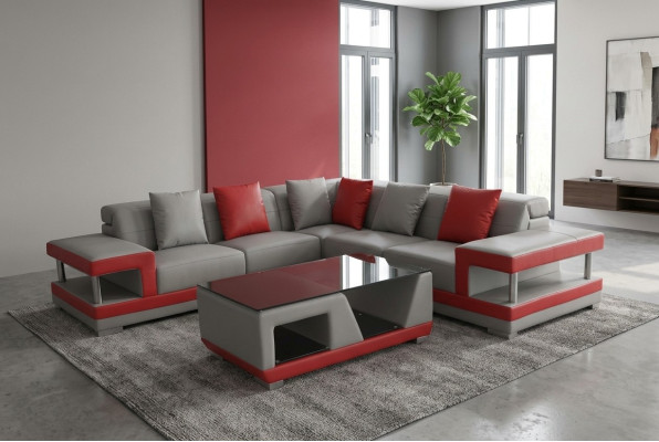 Ledersofa Couch Wohnlandschaft Eck Garnitur Deko Design Modern Sofa L-Form
