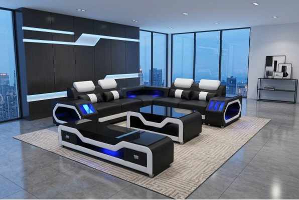 Ledersofa Couch Wohnlandschaft Eck Garnitur Design Modern Sofa L-Form G8046