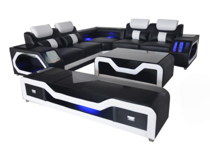 Ledersofa Couch Wohnlandschaft Eck Garnitur Design Modern Sofa L-Form G8046