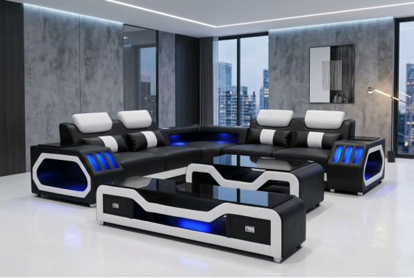 Ledersofa Wohnlandschaft Eck Garnitur Design Modern Sofa L-Form Couchtisch G8046