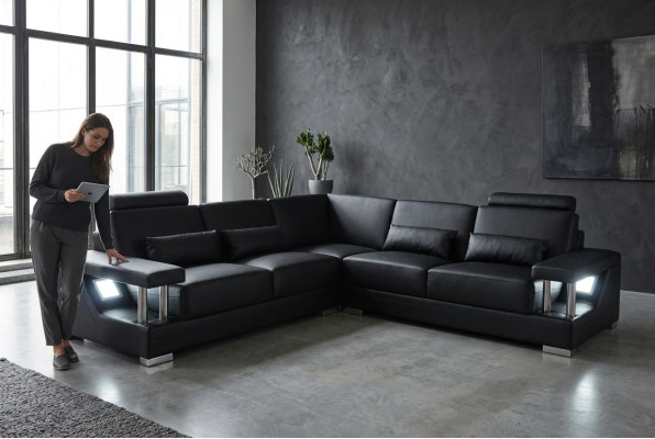 Ledersofa Couch Wohnlandschaft Eck Deko Garnitur Design Modern Sofa L-Form