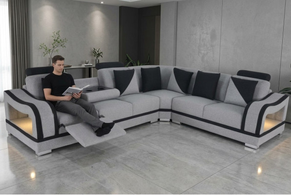 Ledersofa Couch Wohnlandschaft Garnitur Design Modern Ecke Sofa L-Form