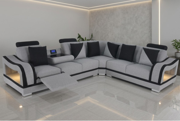 Ledersofa Couch Wohnlandschaft Garnitur Design Modern Ecke Sofa L-Form