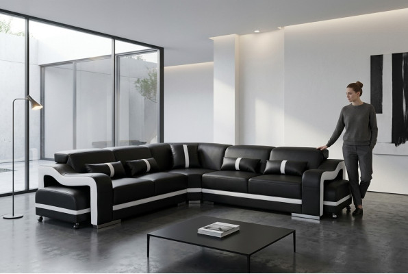 Ledersofa Couch Wohnlandschaft Garnitur Modern Design Ecke Sofa L-Form