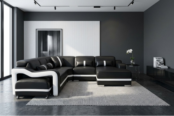 Ledersofa Couch Wohnlandschaft Garnitur Modern Design Ecke Sofa L-Form