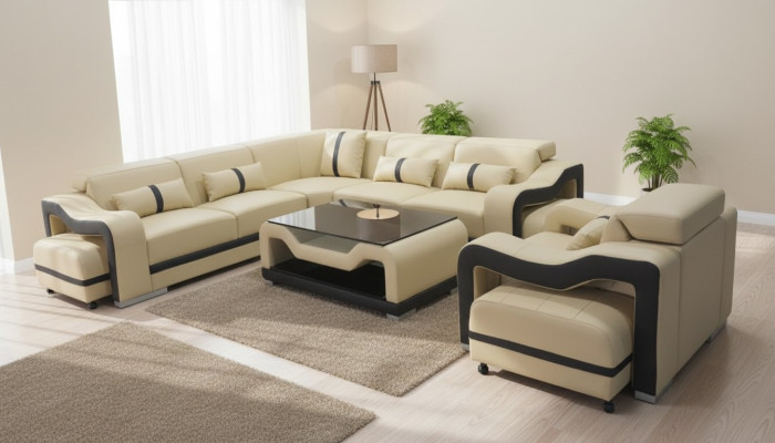 Leder Sofa Couch Polster Eck Garnitur rtv tisch sitz ecke sessel wohnlandschaft