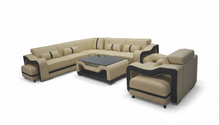Leder Sofa Couch Polster Eck Garnitur rtv tisch sitz ecke sessel wohnlandschaft