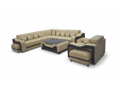 Leder Sofa Couch Polster Eck Garnitur rtv tisch sitz ecke sessel wohnlandschaft
