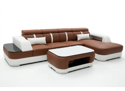 Leder Couch Polster Sitz Design Modern Eck Garnitur Sofa Wohnlandschaft+Tisch