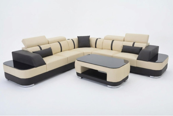 Eck Sofa Leder Polster Ecke Sitz Garnitur Couchen L Form + Tisch Wohnlandschaft
