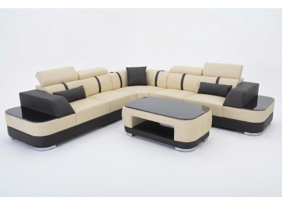 Eck Sofa Leder Polster Ecke Sitz Garnitur Couchen L Form + Tisch Wohnlandschaft