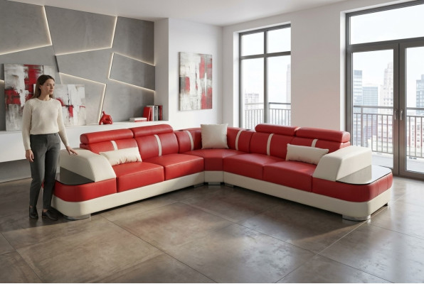 Leder Sofa Wohnlandschaft Garnitur Design Modern Ecke Sofas Luxus L-Form G8026B