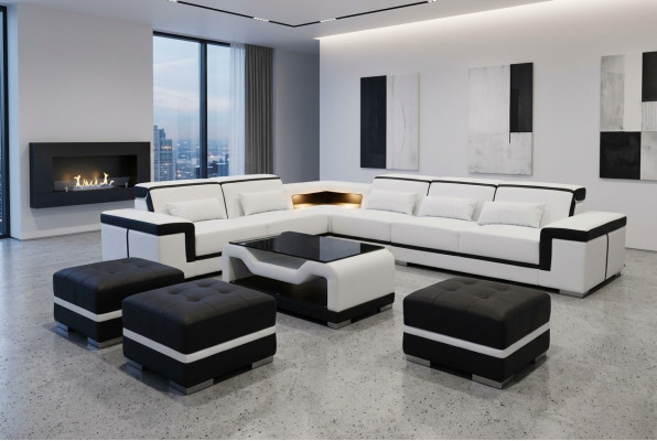 Leder Sofa Couch Polster Eck Moderne Garnitur Wohnlandschaft Tisch Hocker G8020B